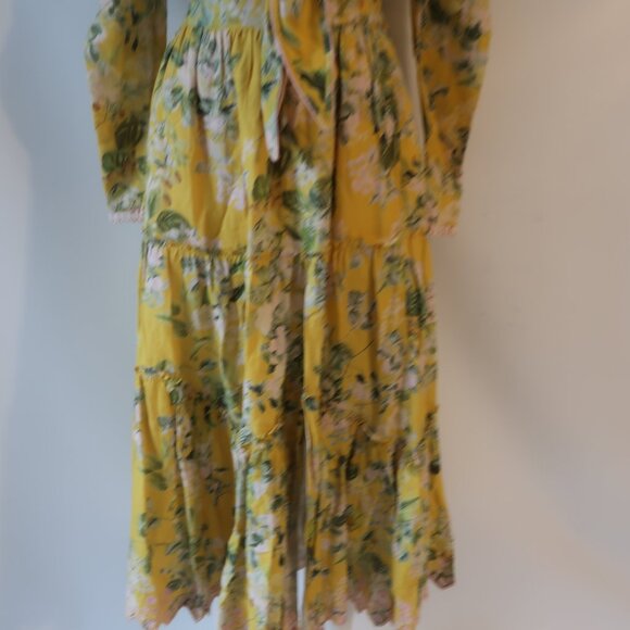 Womens Hemant & Nandita Yellow Green 2 Pc Set Floral Print Cropped Top Skirt S - Picture 11 of 16